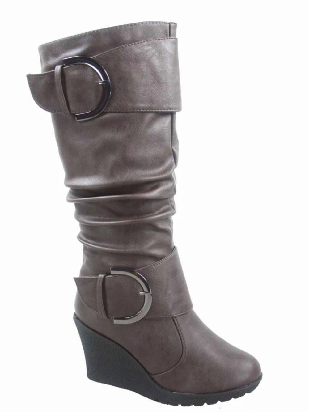NEW Women's Buckle Zipper Wedge Mid-Calf Knee High Zip Winter Boots Shoes